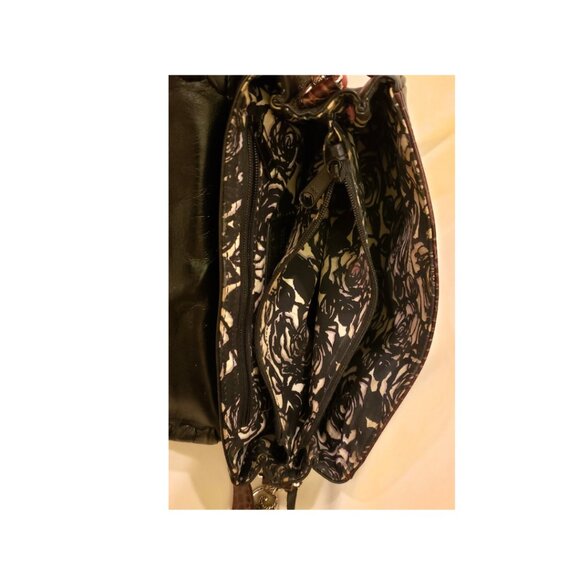 BRIGHTON Handbag/Shoulder Bag Brown Alligator Embossed Leather/Black Trim - Picture 6 of 14